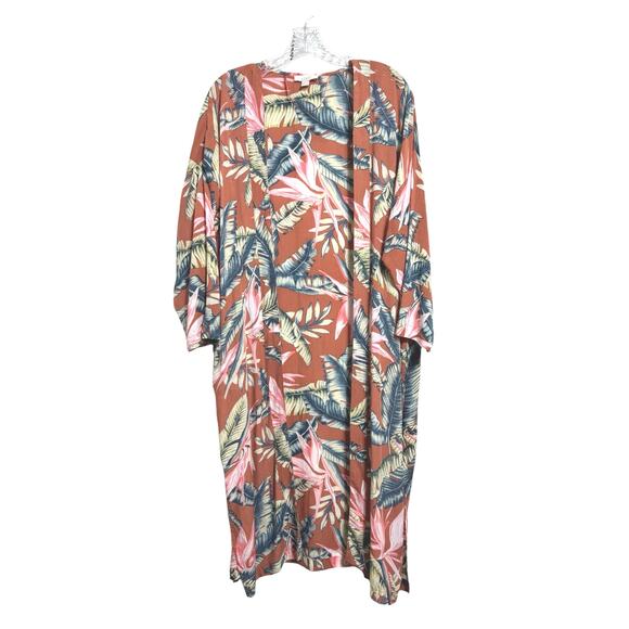 Loft Women’s Tangerine Floral Kimono Duster Long Sleeve Flowy Modal M/L - Picture 3 of 10